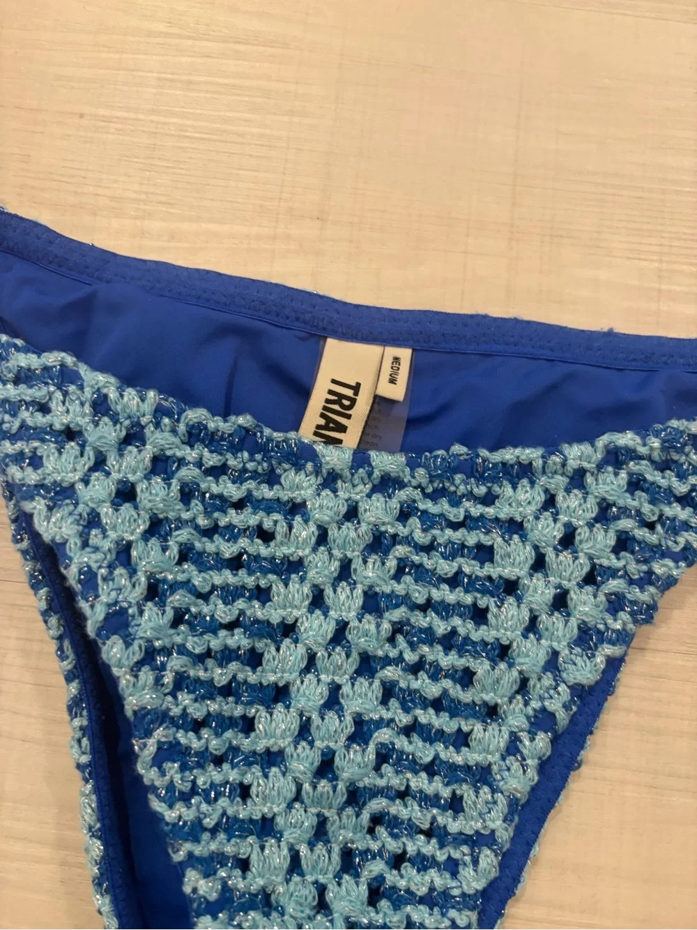 triangl swimwear Blue Crochet Tie-Side Bikini Set with Matching Pouch